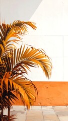 Golden Palm Against Minimalist Architecture - A Tropical Modern Aesthetic.