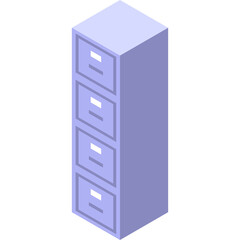 Isometric Light Purple Four Drawer Filing Cabinet With White Handles Isolated On Transparent Background Vector Graphic