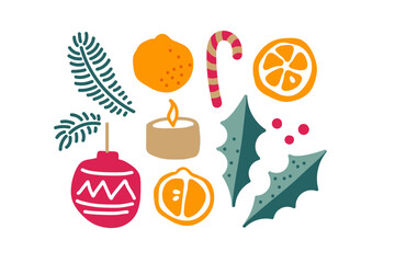 Christmas element set. Doodle Vector illustration isolated on white background. Doodle, Merry Christmas and Happy New year vector for greeting card, invitation for festive design. 