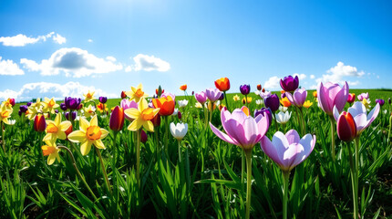 field of spring tulips