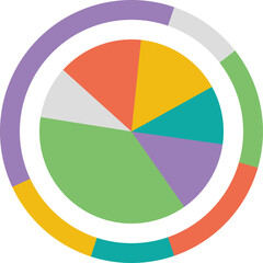 Concentric Circle Pie Charts with Multiple Segments in Vivid Colors Displaying Data Visualization and Analytics in a Clean Design with a Transparent Background