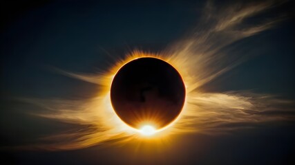 Solar eclipse in evening sky.