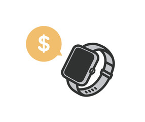 スマートウォッチ　決済　ドルマークのアイコンイラスト