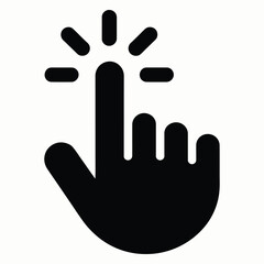 Black silhouette hand pointing index finger click action with radiating light streaks for banners and advertisements