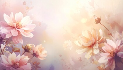 Dreamy Floral Scene with Pastel Background and Light Effects