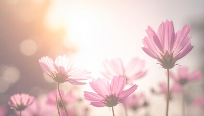 Dreamy Floral Scene with Pastel Background and Light Effects