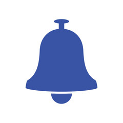 A simple blue bell icon with a clapper inside isolated on a white background representing notifications or alerts for digital communication and system alerts