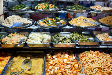 A small restaurant at night market. Street food. Luang Prabang. Laos.