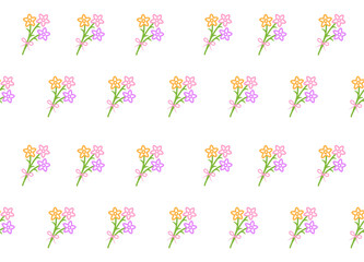 Seamless pattern of cute small flower bouquets in soft pastel colors on a white background.