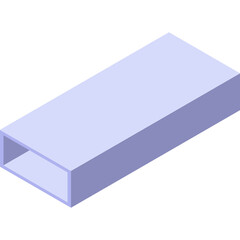 Isometric view of a simple light purple rectangular hollow prism on a white background with soft shadows