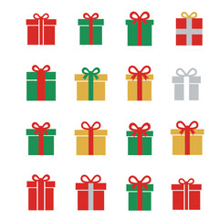 Set of Christmas gift boxes vector illustration with colorful ribbons