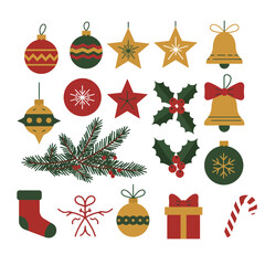 Christmas Ornaments and Decorations Vector Set