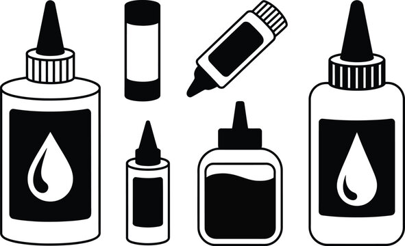 Assorted Glue Bottles and Stick for Crafting and Adhesion