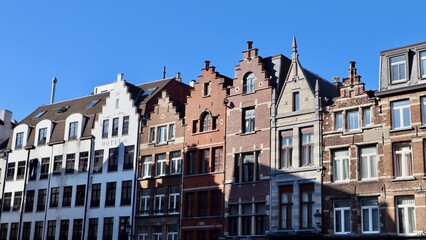 Antwerp city street showcasing traditional Flemish architecture and historical facades. Belgium