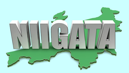 新潟県テキスト素材（背景水色：緑マップ）