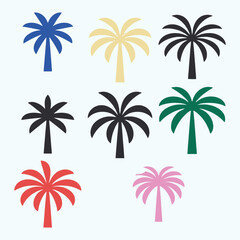 Obraz premium Vibrant stylized palm tree silhouettes collection with multiple color options on a clean white background for tropical themed designs