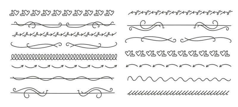 Simple Set of Hand-Drawn Doodle Divider Line Art Elements Collection