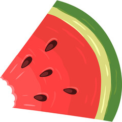 A Juicy Slice of Watermelon with a Bite Taken Out and Visible Seeds Against a Transparent Background