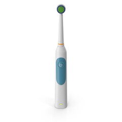 electric toothbrush with round blue and green rotating bristles , isolated PNG