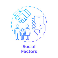 Social factors blue gradient concept icon. Relationships, communication. Brand awareness. Round shape line illustration. Abstract idea. Graphic design. Easy to use in infographic, article