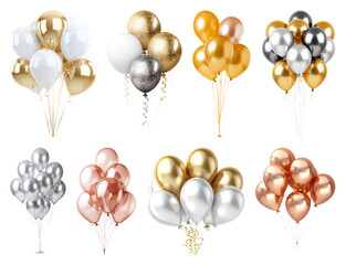 Naklejka na ściany i meble PNG Colorful metallic balloons for celebrations, element set on transparent background Naklejka na ściany i meble PNG Colorful metallic balloons for celebrations, element set on transparent background