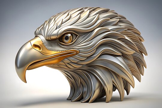 A majestic silver and gold eagle head sculpture with intricate details