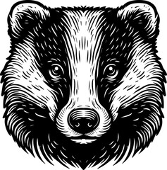 European Badger Head Vector Illustration – Engraved Wildlife Design © Socozora