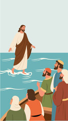Jesus Walking on Water Vector Illustration