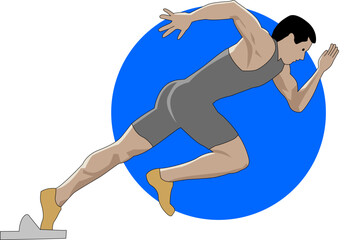 Male Sprinter at Starting Line Vector Illustration