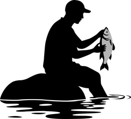 Man Holding Fish Silhouette Vector – Fisherman Catch Illustration