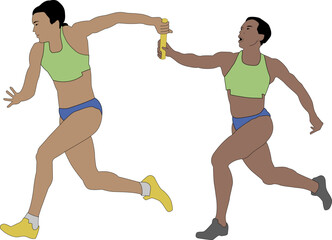 Female Runners Passing Baton Vector Illustration