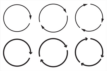 Circle arrow icon set. Symbol of reload, refresh, loading, recycle and repeat. Interconnecting round arrow vector icons set. Circle arrow icon set. circular arrow icon, refresh icon. Vector for web.10