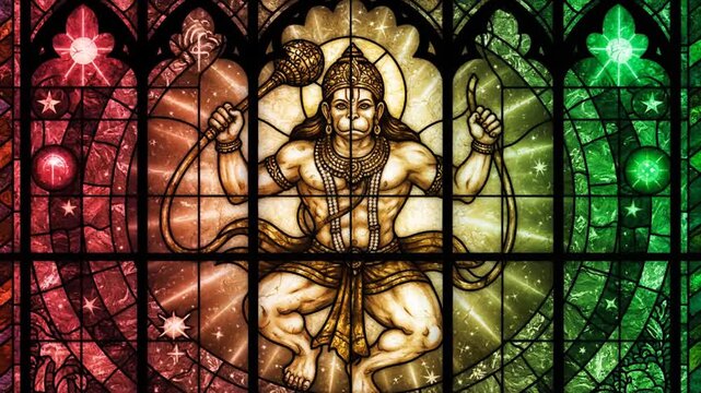 hanuman divine stained glass hindu deity art