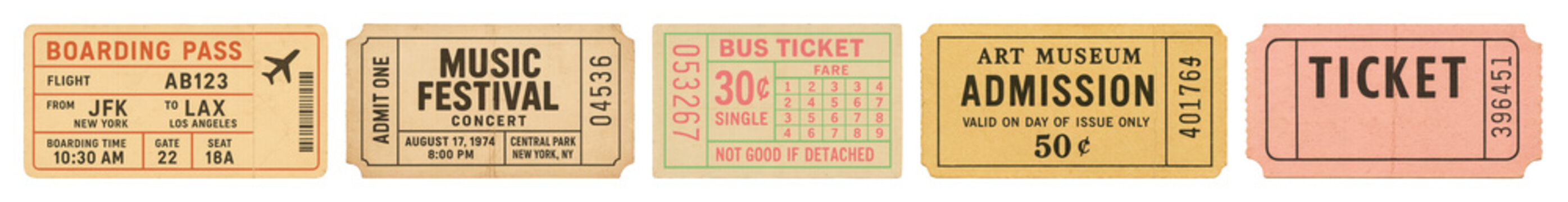 PNG Vintage ticket designs collection, element set on transparent background