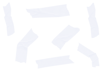Set of white masking tape pieces isolated on transparent background, torn adhesive strips for collage and design use