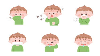 体調不良の男の子のイラストセット