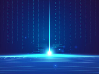 Artificial intelligence with Futuristic glowing Light effect line at the center and Digits moving Algorithm Binary code Technology Analysis vector design concept. AI technology for advance technology.