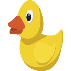 Cute Yellow Rubber Duck Toy With Orange Beak And White Eyes On Transparent Background Simple Cartoon Style Illustration