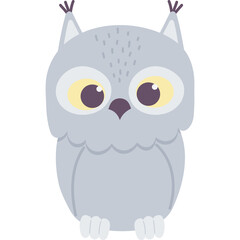 Cute Cartoon Owl Character With Big Yellow Eyes And Purple Pupils Facing Forward With Small Tufted Ears On A Transparent Background