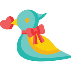 Cute Hand Drawn Blue Bird with Pink Bow and Heart Symbolizing Love and Valentine's Day Celebration