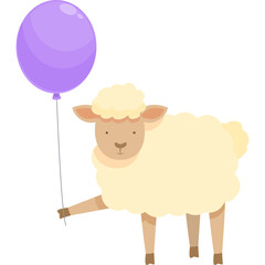 Cute Light Brown Sheep Holding a Purple Balloon with a Transparent Background