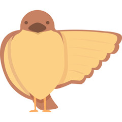 Cute Little Brown Bird Standing Tall With Wings Slightly Open Facing Forward Isolated On A White Background Simple Flat Design Style Illustration
