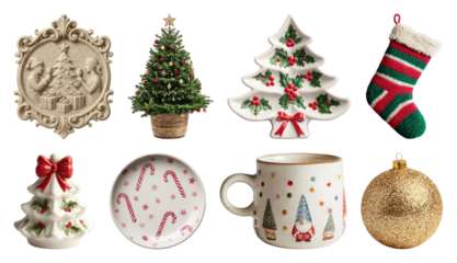 PNG Festive Christmas decor collection, element set on transparent background