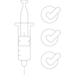 Medical Vaccine Outline Illustration with Checkmarks on Transparent Background Representing Health and Science