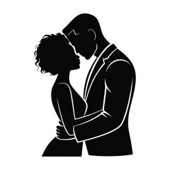 Silhouette of a couple embracing intimately in formal attire