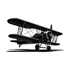 Vintage biplane illustration with detailed sketch style