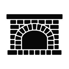 Black silhouette of a brick oven with an arched opening