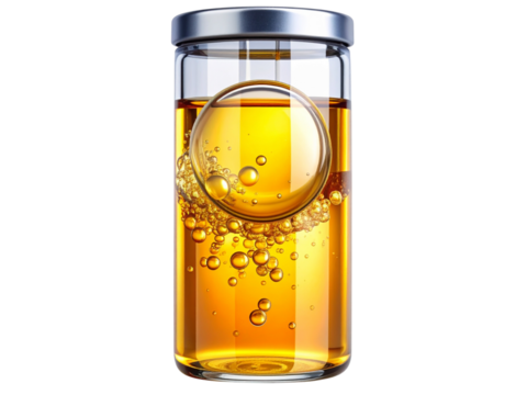 Close-up of a single bubble level vial with yellow liquid and air bubbles isolated isolated on transparent background