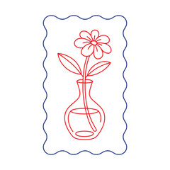 Vector art of red flower in a vase, outline illustration