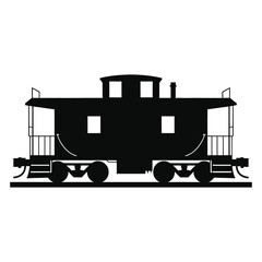 Silhouette of a classic train caboose on tracks